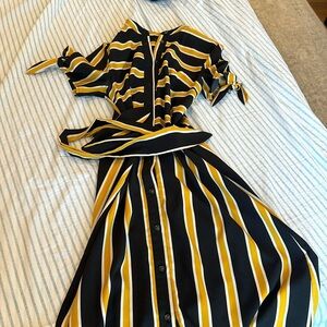 Midi tie belt striped dress